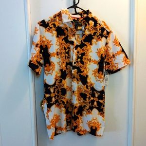 BAROQUE GOLD MEN SHORT SLEEVE PARTY FASHION DRESS SHIRT SZ Small
